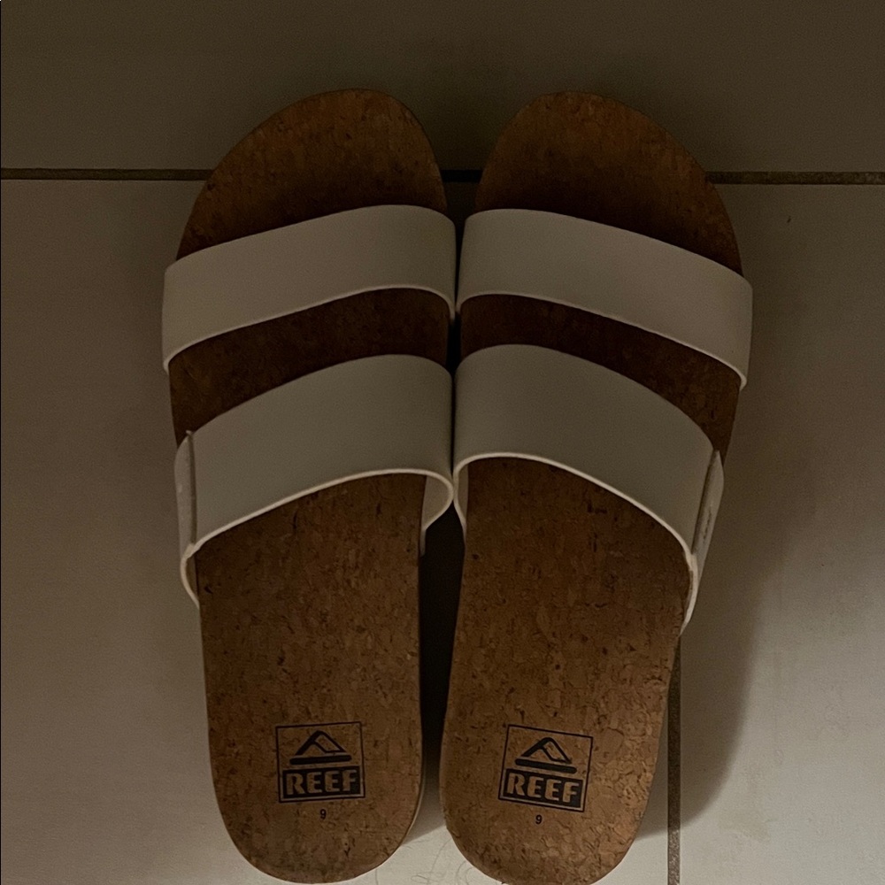Reef White Cork Slide Sandals